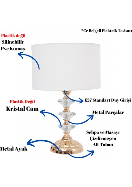 Th - 250107 Gold Renk Metal Ayaklı Kristal Cam Abajur Masa Lambası fiyatları