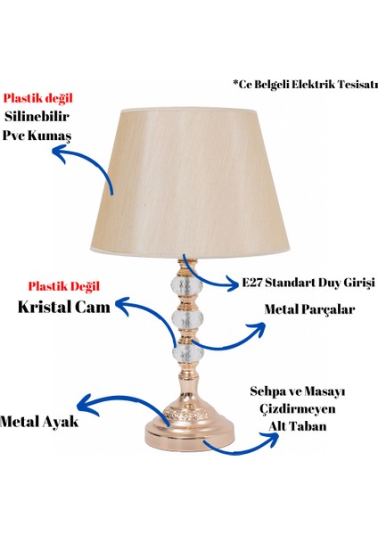 Th - 250124 Gold Renk Metal Ayaklı Kristal Cam Abajur Masa Lambası fiyatları