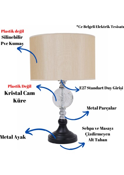 Th - 250165 Krom Renk Toplu Metal Ayaklı Kristal Cam Abajur Masa Lambası fiyatları
