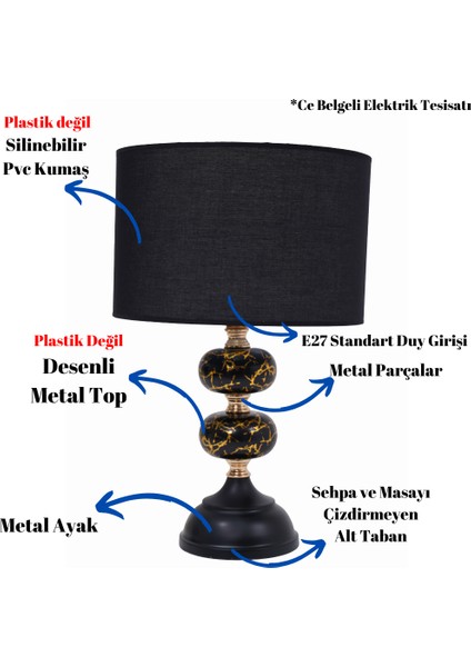 Th - 250171 Gold Renk Desenli Metal Toplu Ayaklı Abajur Masa Lambası fiyatları