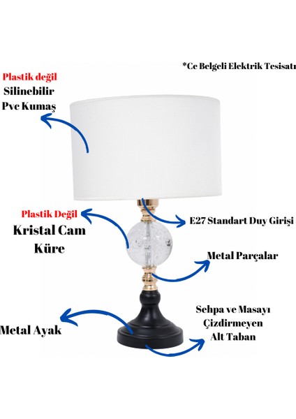 Th - 250179 Gold Renk Metal Ayaklı Kristal Cam Abajur Masa Lambası fiyatları