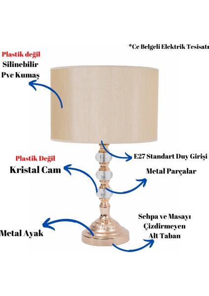 Th - 250125 Gold Renk Metal Ayaklı Kristal Cam Abajur Masa Lambası fiyatları