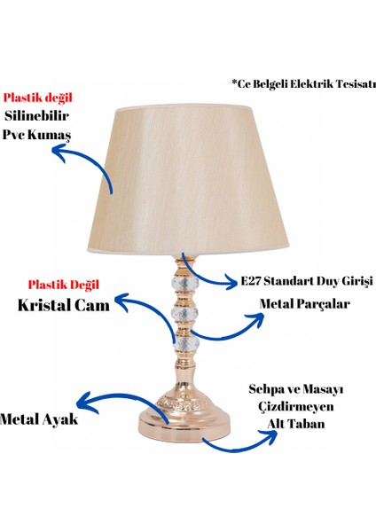 Th - 250126 Gold Renk Metal Ayaklı Kristal Cam Abajur Masa Lambası fiyatları