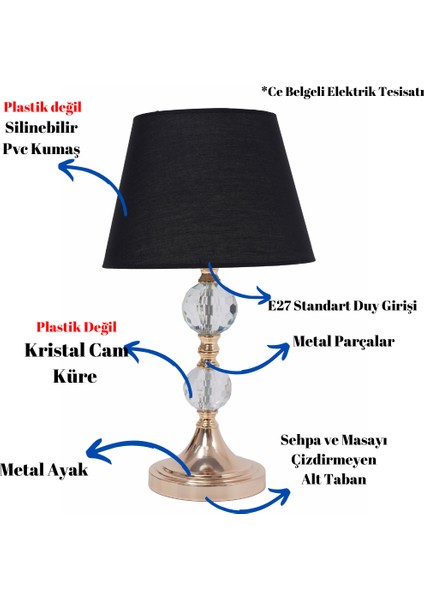 Th - 250152 Gold Renk Metal Ayaklı Kristal Cam Abajur Masa Lambası fiyatları
