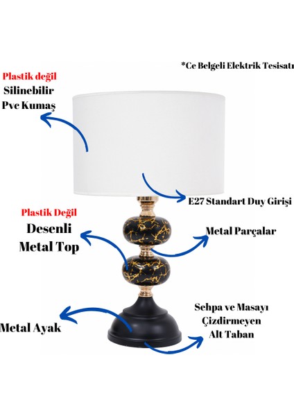 Th - 250171 Gold Renk Desenli Metal Toplu Ayaklı Abajur Masa Lambası fiyatları