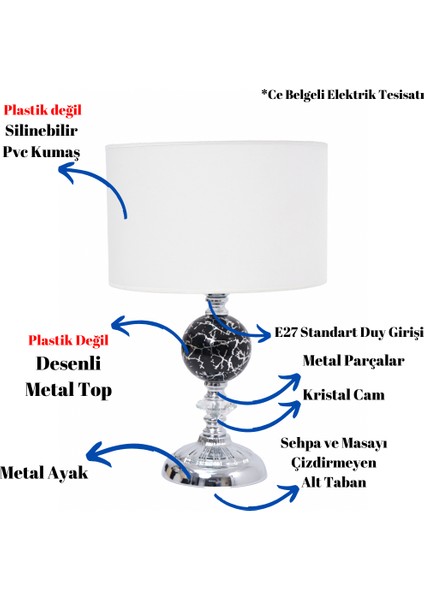 Th - 250191 Krom Renk Desenli Metal Toplu Ayaklı Abajur Masa Lambası fiyatları