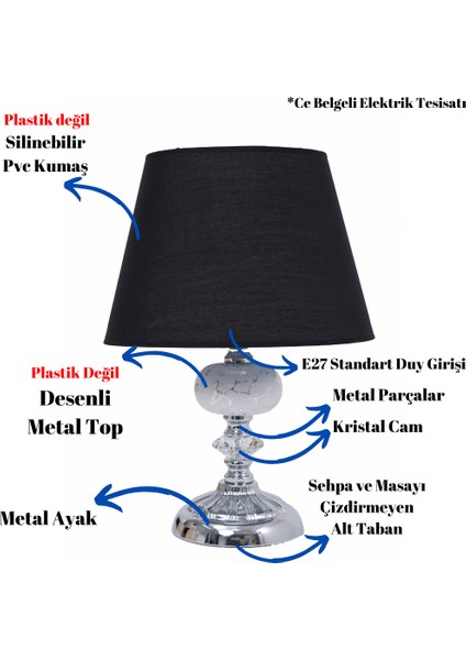 Th - 250192 Krom Renk Desenli Metal Toplu Ayaklı Abajur Masa Lambası fiyatları