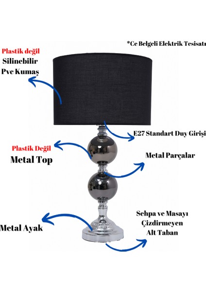 Th - 250201 Krom Renk Metal Toplu Ayaklı Abajur Masa Lambası fiyatları