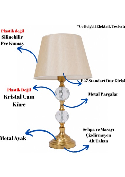 Th - 250204 Eskitme Renk Metal Ayaklı Kristal Cam Abajur Masa Lambası fiyatları