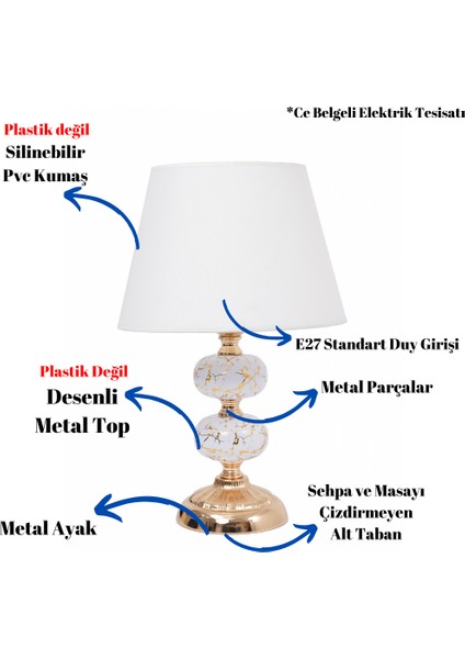 Th - 250150 Gold Renk Desenli Metal Toplu Ayaklı Abajur Masa Lambası fiyatları