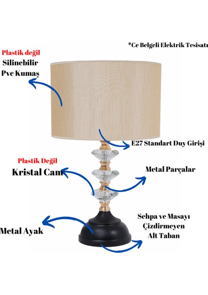 Th - 250157 Gold Renk Metal Ayaklı Kristal Cam Abajur Masa Lambası fiyatları