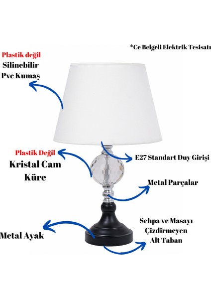 Th - 250176 Krom Renk Toplu Metal Ayaklı Kristal Cam Abajur Masa Lambası fiyatları