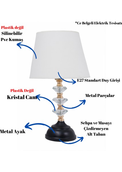 Th - 250156 Gold Renk Metal Ayaklı Kristal Cam Abajur Masa Lambası fiyatları