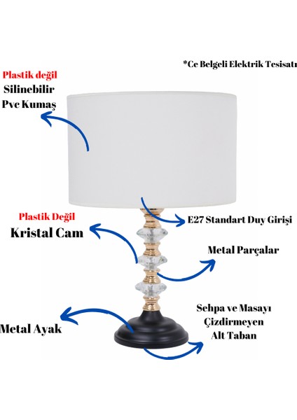 Th - 250161 Gold Renk Metal Ayaklı Kristal Cam Abajur Masa Lambası fiyatları