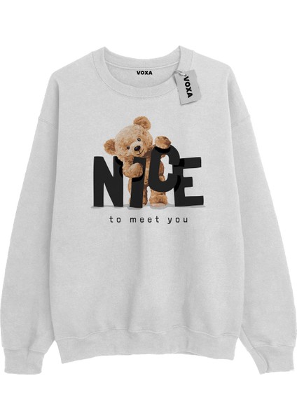 Oversize Unisex Nice To Meet You Kalın 3 Ip Baskılı Sweat