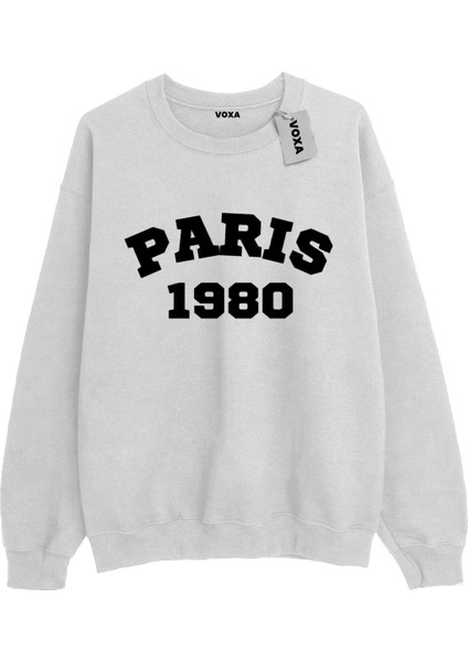 Oversize Unisex College Paris 1980 Kalın 3 Ip Baskılı Sweat