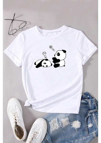 Only Trendwear Uykucu Panda Baskılı Tasarım Tshirt