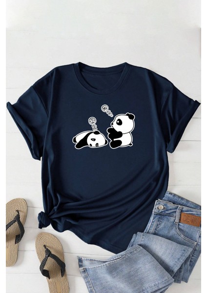 Only Trendwear Uykucu Panda Baskılı Tasarım Tshirt