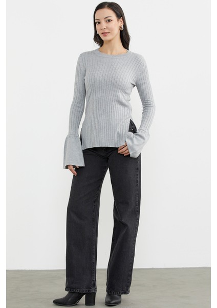 Kol Detaylı Derbili Triko Kazak - Gri fiyatları