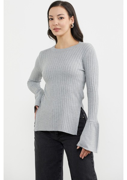 Kol Detaylı Derbili Triko Kazak - Gri modelleri