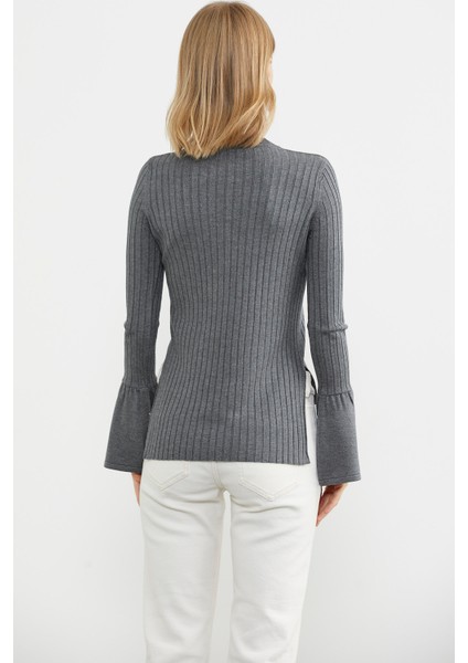 Kol Detaylı Derbili Triko Kazak - Koyu Gri indirimleri