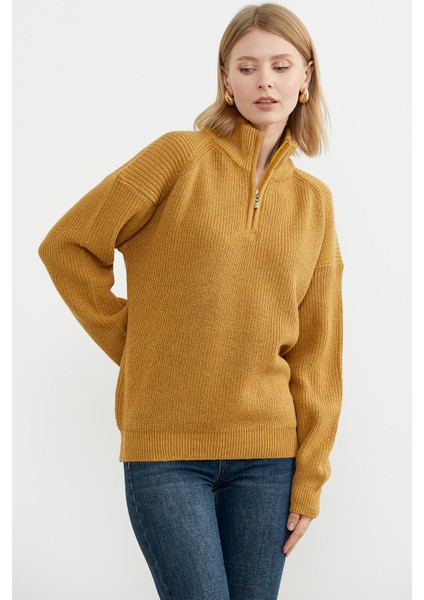 Yarım Balıkçı Yaka Fermuarlı Triko Kazak - Güneş modelleri