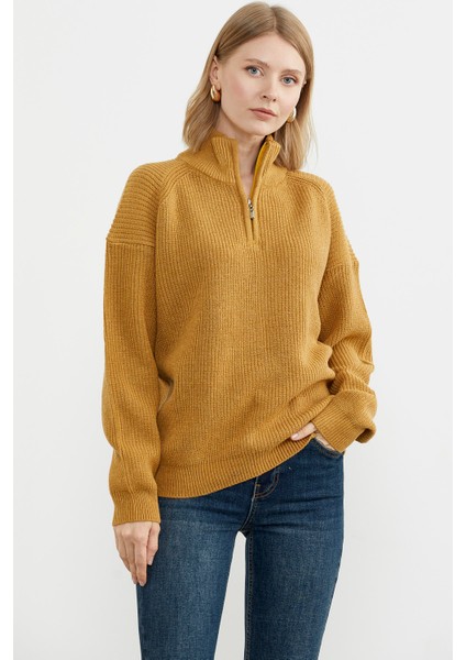 Yarım Balıkçı Yaka Fermuarlı Triko Kazak - Güneş indirimleri