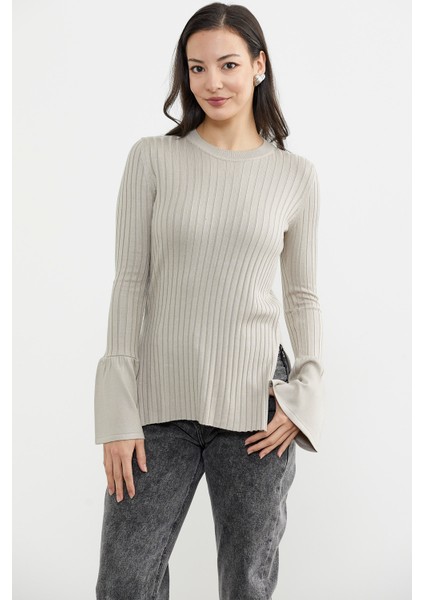 Kol Detaylı Derbili Triko Kazak - Vizon fiyatları