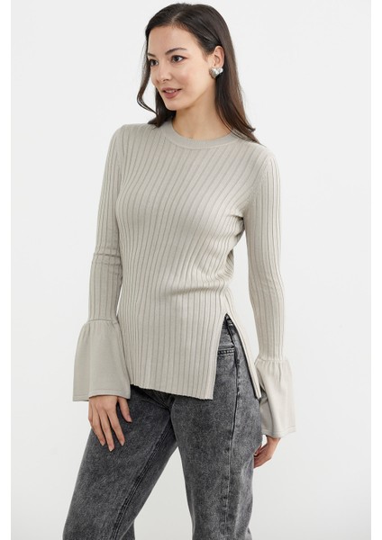 Kol Detaylı Derbili Triko Kazak - Vizon modelleri