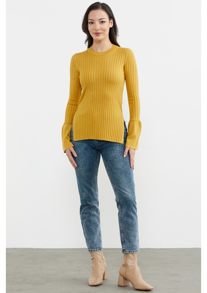 Kol Detaylı Derbili Triko Kazak - Hardal modelleri