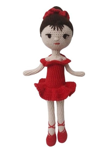Kırmızı Balerin Bebek Amigurumi Organik Oyuncak