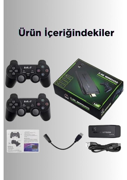 Taşınabilir 2.4g Kablosuz Çift Kollu 20000 Atari Oyunlu Oyun Konsolu 4K Game Stick Karne Hediyesi Retro Oyun Konsolu