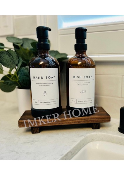Dekoratif Ahşap Stand Sunum Tahtası Mutfak Düzenleyici Sosluk Yağdanlık Yağlık Sıvı Sabun Altlığı