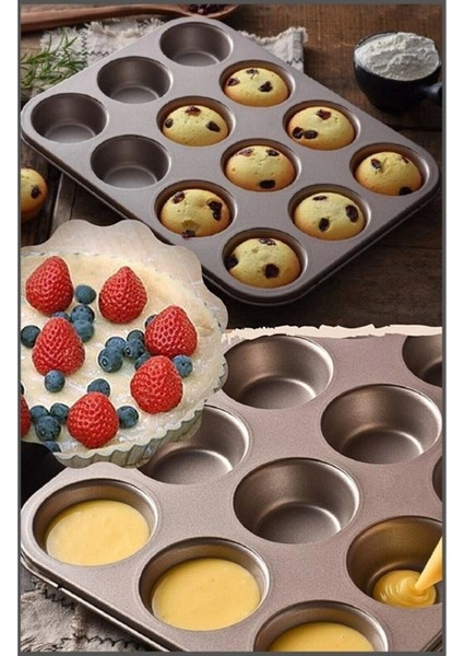 Muffin Kalıbı 12'li Kek Pasta Kurabiye Cupcake Lüx Muffin Kalıbı Kek Çörek Fırın Kapsülü