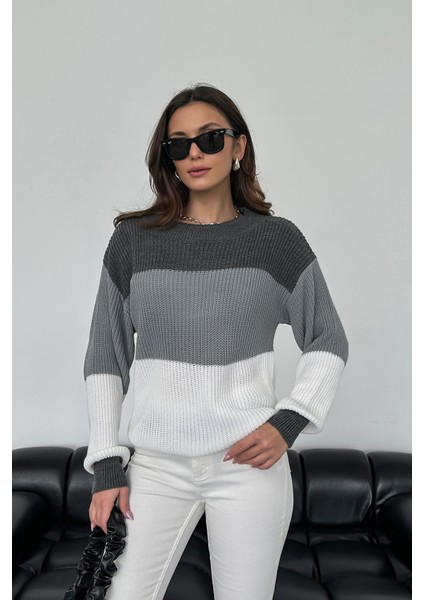 Renk Bloklu Örgü Desenli Triko Kazak modelleri