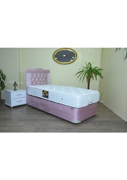 Bengi Baza Başlık Tay Tüyü Pembe Kumaş Ortopedik Cotton Kumaş Yatak 90*190