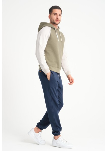 Yeşil Iki Renkli Kapüşonlu Erkek Sweatshirt