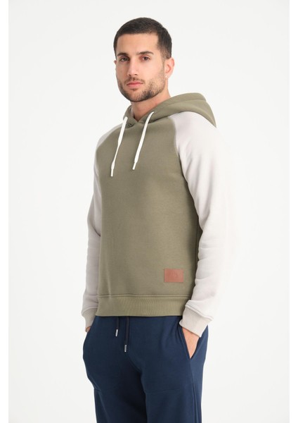 Yeşil Iki Renkli Kapüşonlu Erkek Sweatshirt