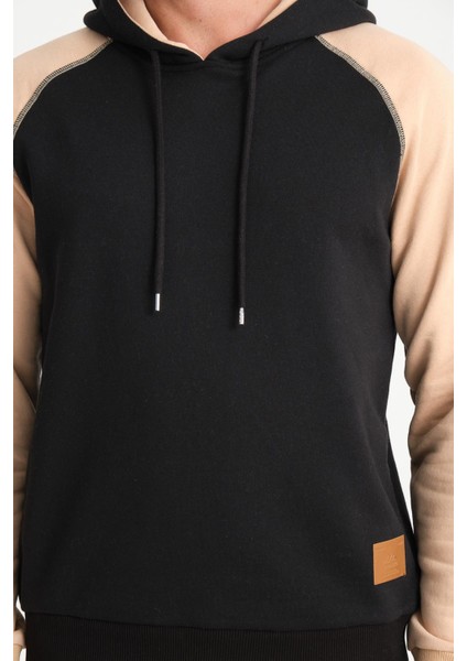 Kahve Iki Renkli Kapüşonlu Erkek Sweatshirt