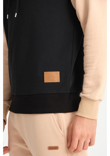 Kahve Iki Renkli Kapüşonlu Erkek Sweatshirt
