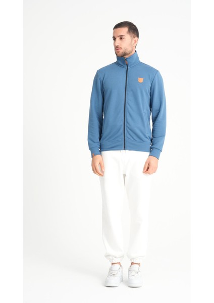 Indigo Tam Fermuarlı Dik Yaka Armalı Erkek Sweatshirt fiyatları