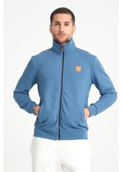 Indigo Tam Fermuarlı Dik Yaka Armalı Erkek Sweatshirt modelleri