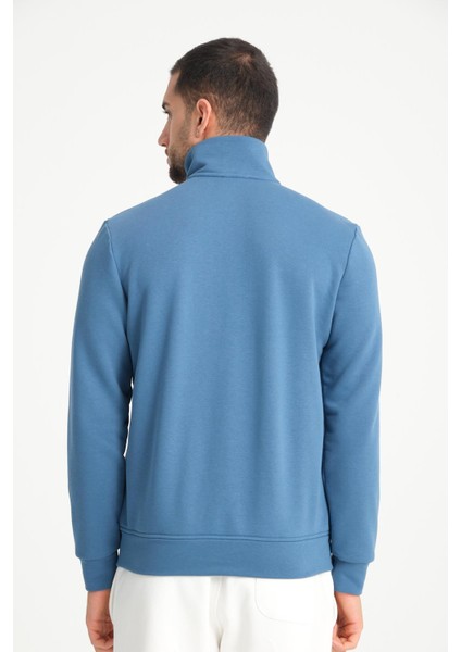 Indigo Tam Fermuarlı Dik Yaka Armalı Erkek Sweatshirt fırsatları