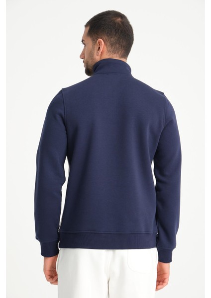Lacivert Dik Yaka Yarım Fermuarlı Erkek Sweatshirt