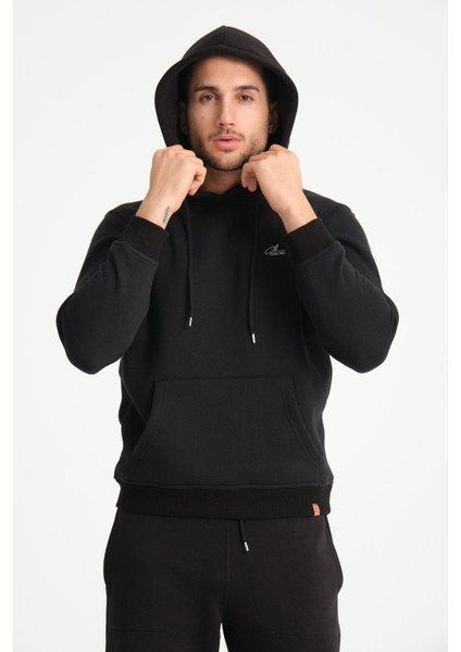 Siyah Kanguru Cepli Kapüşonlu Erkek Sweatshirt modelleri