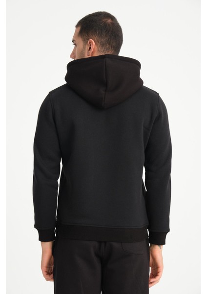 Siyah Kanguru Cepli Kapüşonlu Erkek Sweatshirt fırsatları
