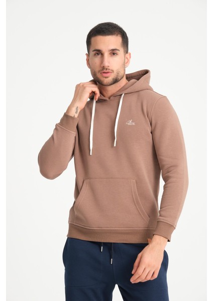 Kahve Kanguru Cepli Kapüşonlu Erkek Sweatshirt fırsatları