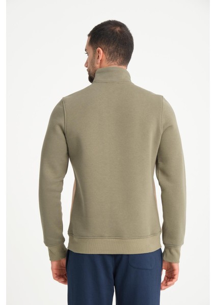 Yeşil Dik Yaka Yarım Fermuarlı Erkek Sweatshirt