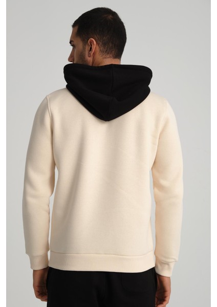 Ekru Kanguru Cepli Kapüşonlu Erkek Sweatshirt