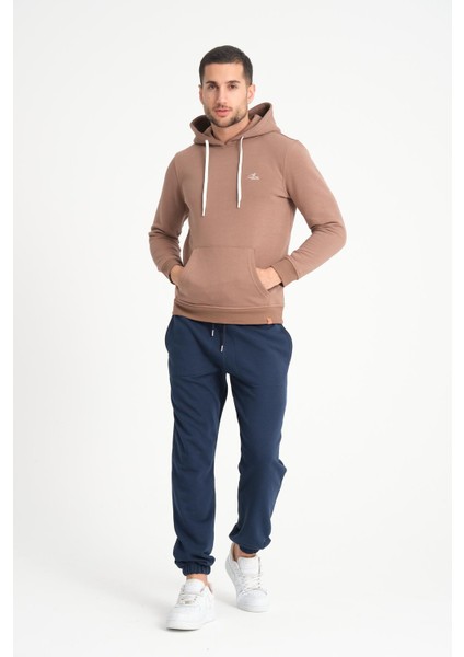 Kahve Kanguru Cepli Kapüşonlu Erkek Sweatshirt